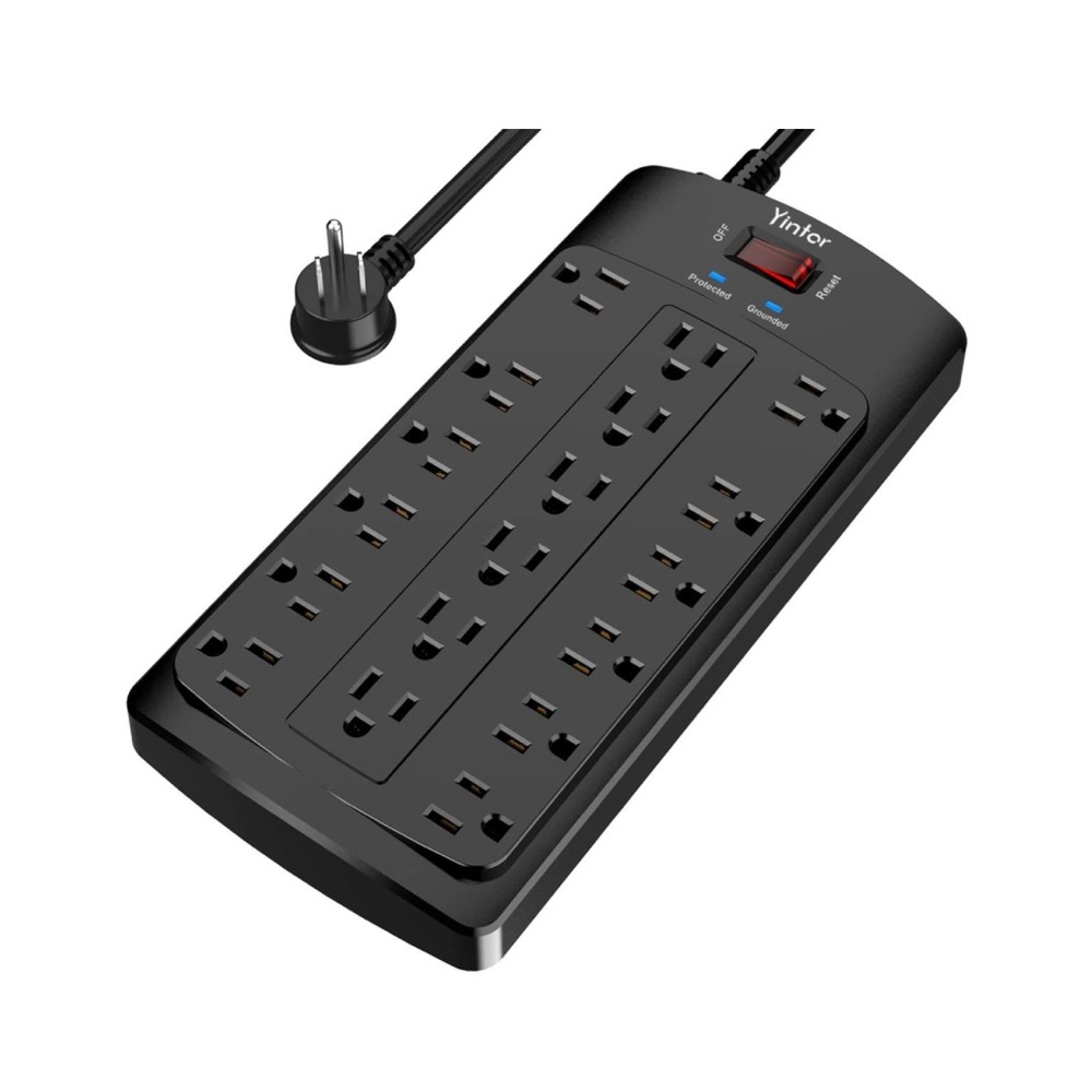 6FT Surge Protector Power Strip- Flat Plug Extension Cord-18 AC Outlets,Black